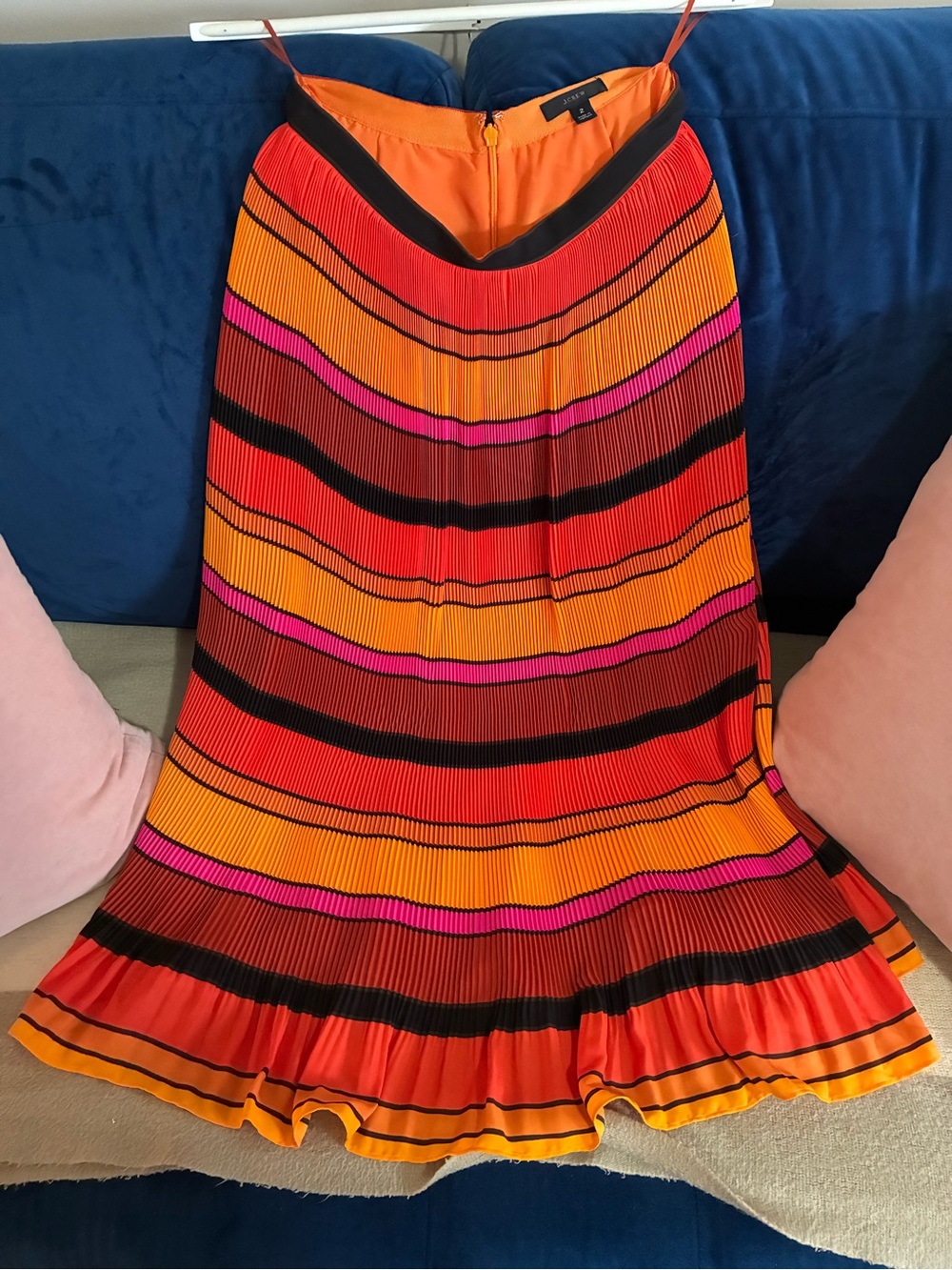 J. Crew Pleated Midi Skirt in Orange, Pink & Black